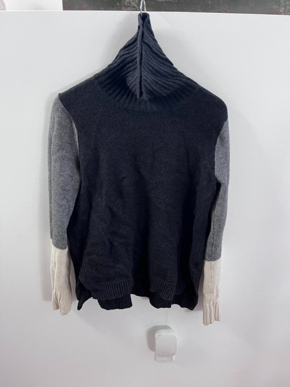 Vince Wool Cashmere Colorblock Mock Neck Turtleneck Sweater Charcoal Gray L
